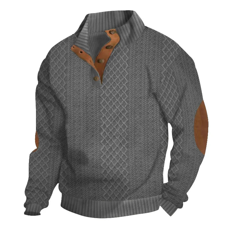 Men's Fashion Pullover Jacquard Design O-neck Long Sleeve Top Casual Soft Sweatshirt Spring Autumu Clothing