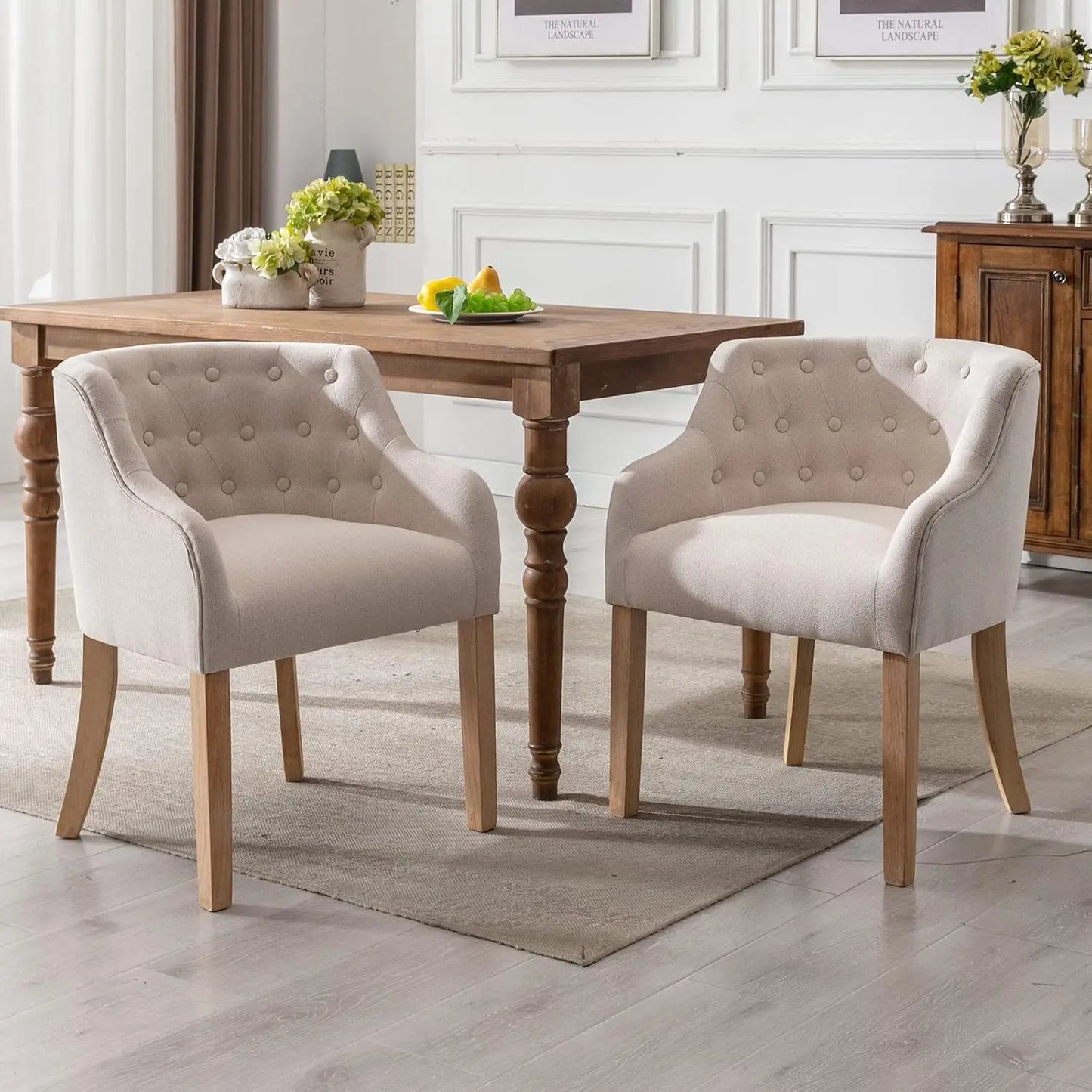 Dining Chairs Set of 4 Upholstered Dining Room Chairs with Button Tufted Back,  Kitchen Chairs for Living Room/Dinner, Cream