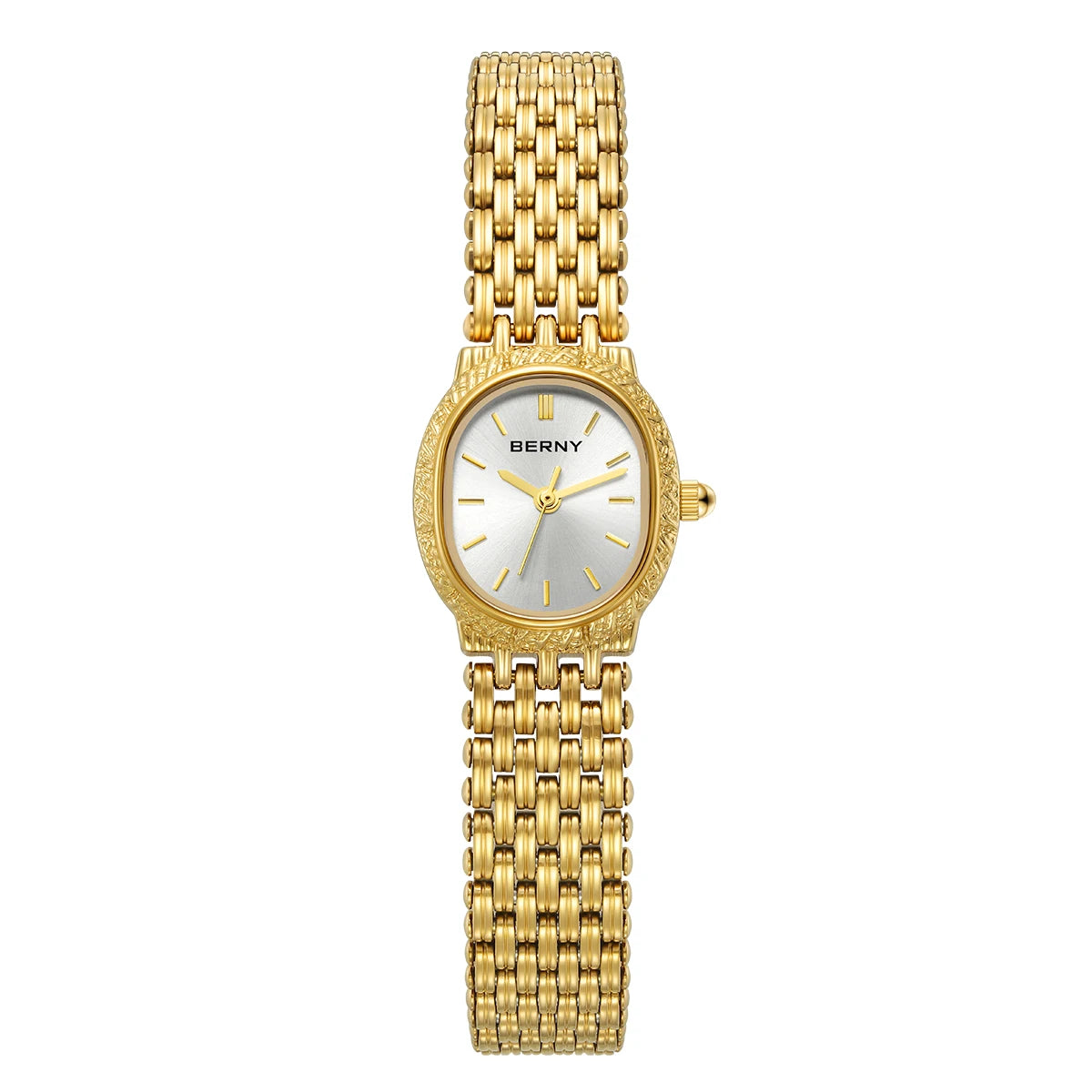 BERNY Women Quartz Watch Gold Small Dial Wristwatch Luxury Elliptical Wristwatch Waterproof Simple Retro Dress Watch for Women