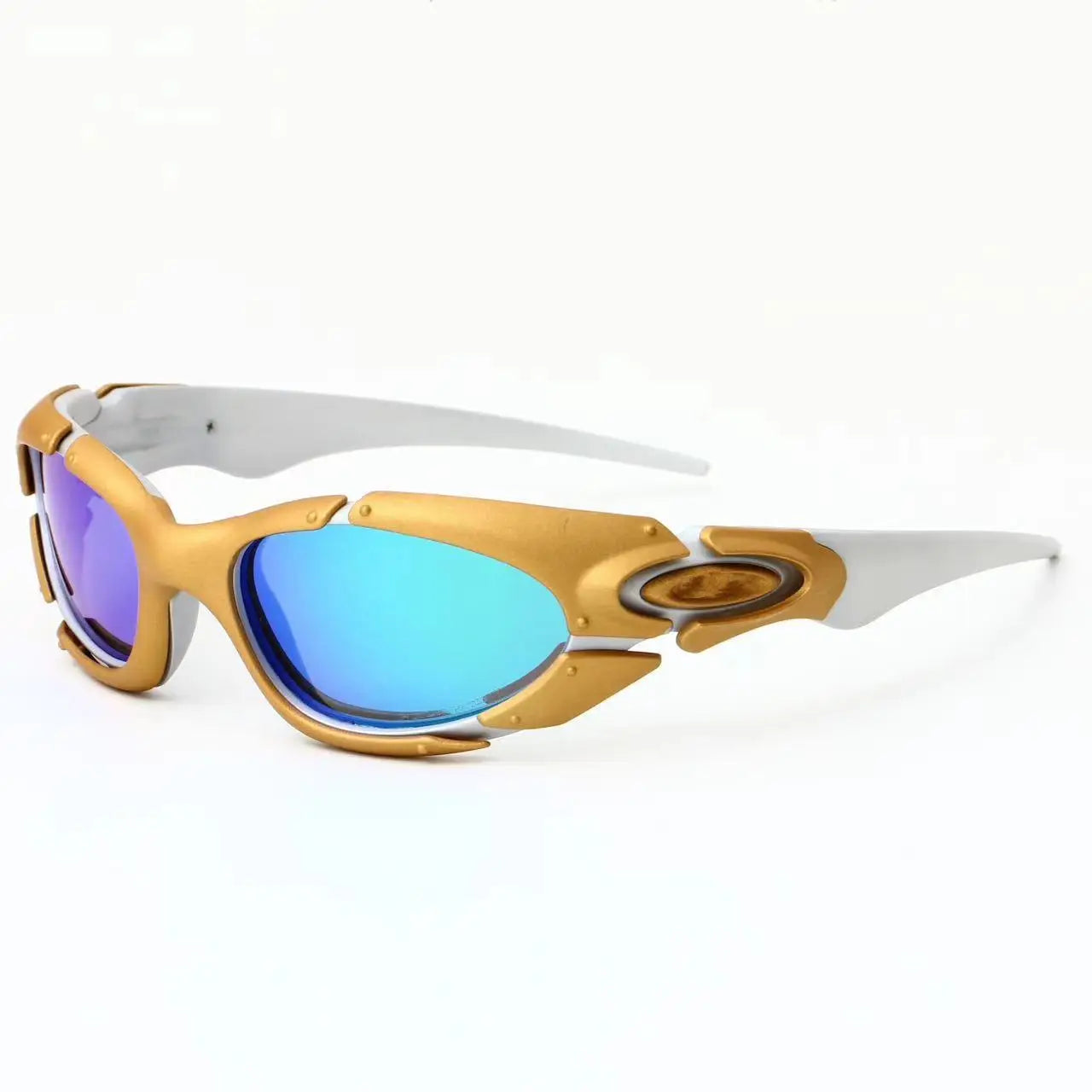 Gold framed polarized sunglasses X metal futuristic technology style outdoor sports cycling sunglasses 8001