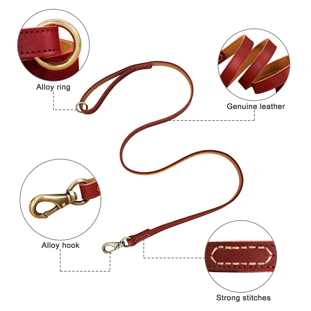 Real Leather Dog Leash Durable Medium Large Dog Lead Genuine Leather Walking Pet Leads Leash for Dogs German Shepherd Pitbull