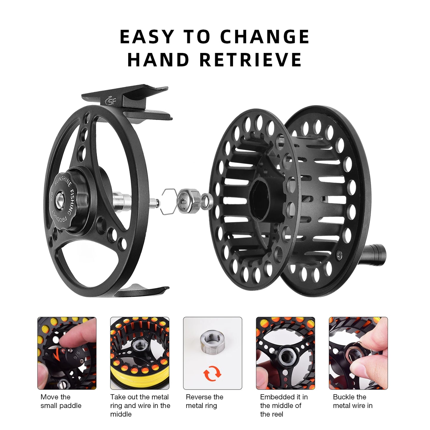 SF Fly Fishing Reel 3/4,5/6,7/8WT Fly Reel Combo Fly Reel Large Arbor Aluminum Alloy Body for Trout Bass Carp Pike Panfish