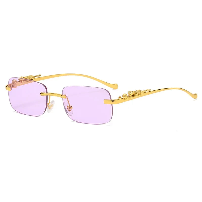 New Rimless Rectangle Vintage Metal Leopard Head Sunglasses Fashion Frameless Tinted Glasses Shades for Women Men