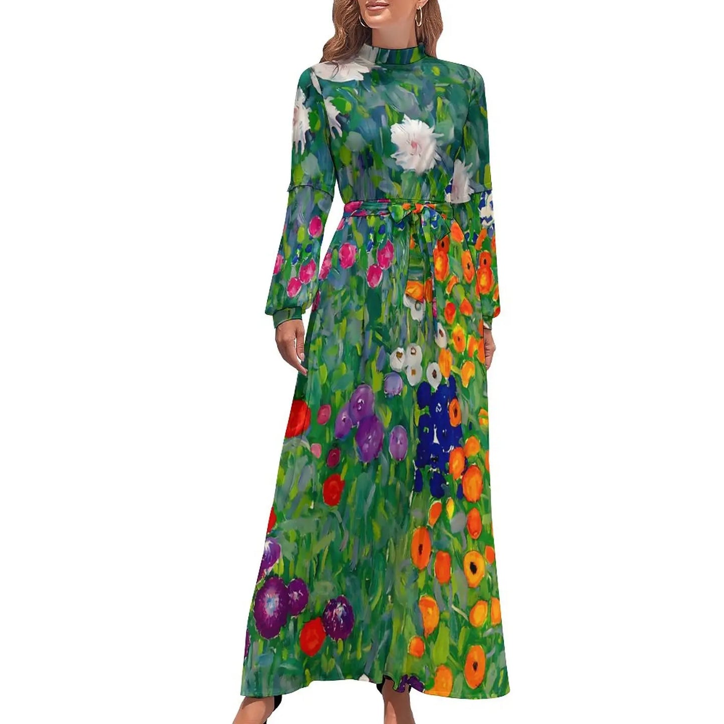 Klimt Art Dress High Neck Adele Gallery Custom Bohemia Dresses Long Sleeve Street Fashion Long Maxi Dress Cute Vestido