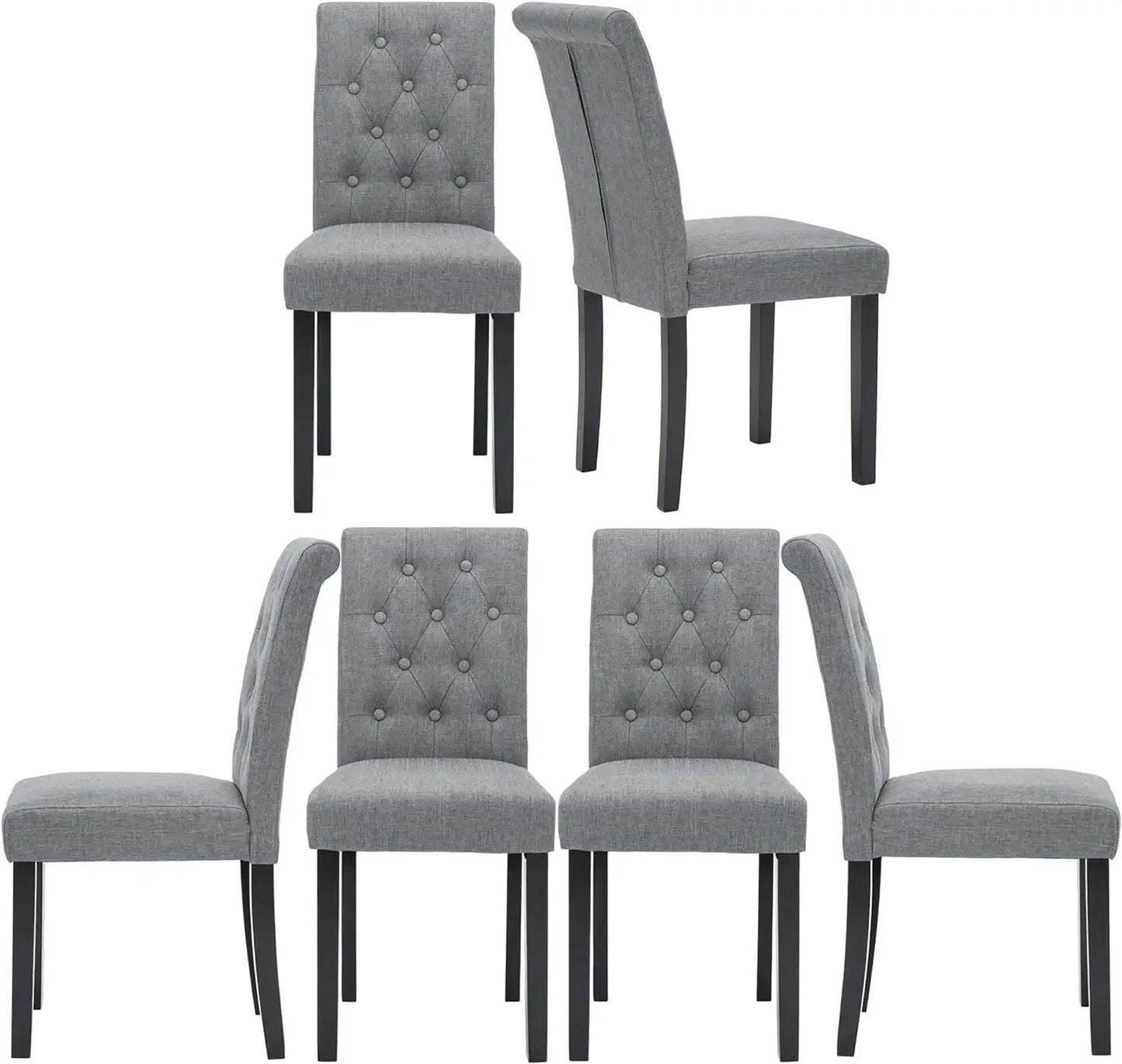 Set of 6 Chairs Upholstered Fabric Dining Chairs with Button-Tufted Details (Gray) dinning table chairs furniture