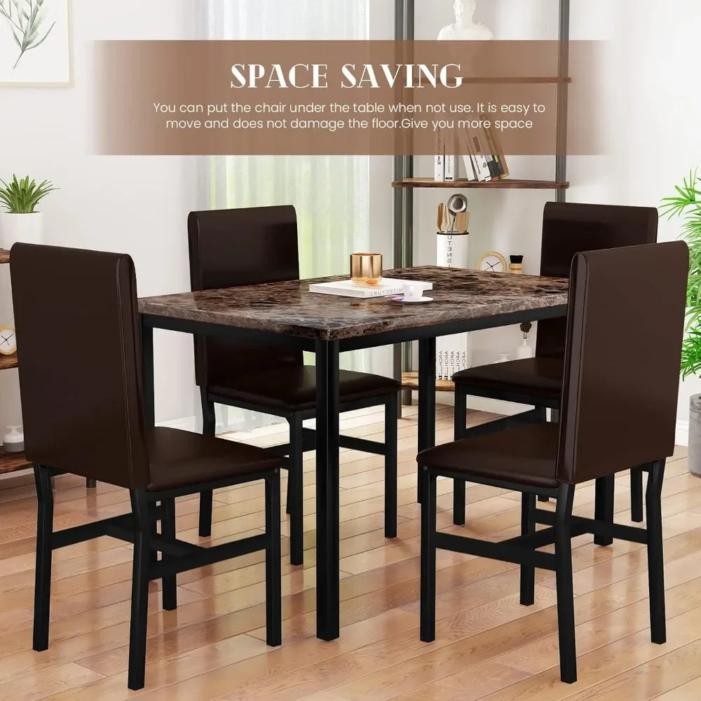 5 Piece Dining Table Set for 4,Faux Marble Kitchen Table and Chairs for 4, Dining Room Table Set with Chairs