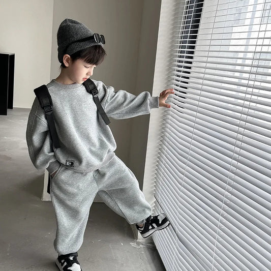 Autumn Winter Kids clothing set solid color loose sports outfit sweatshirts And pants 2pcs boys and girls clothes sets