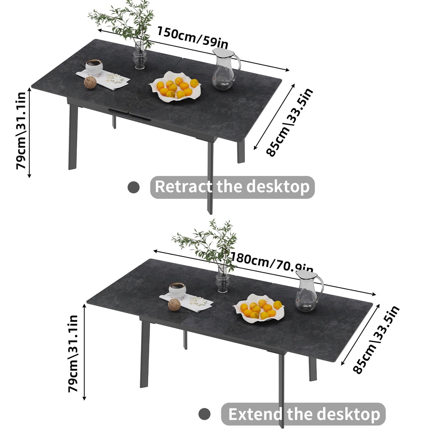 8-10 People Sintered Stone Dining Table 180CM Extendable Christmas Kitchen Dining Tables Metal Frame