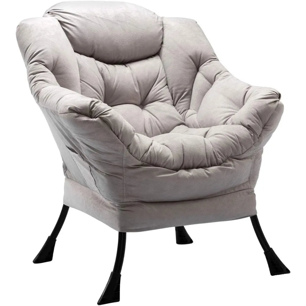 Modern Fabric Large Lazy Chair, Accent Oversized Comfy Reading Chair, Thick Padded Cozy Lounge Chair with Armrest