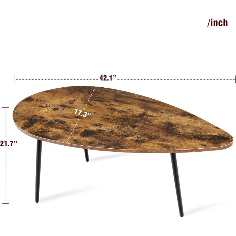 Modern Oval Small Coffee Table, Mid Century Wood Coffee Table with Metal Legs, Unique Retro Center Table