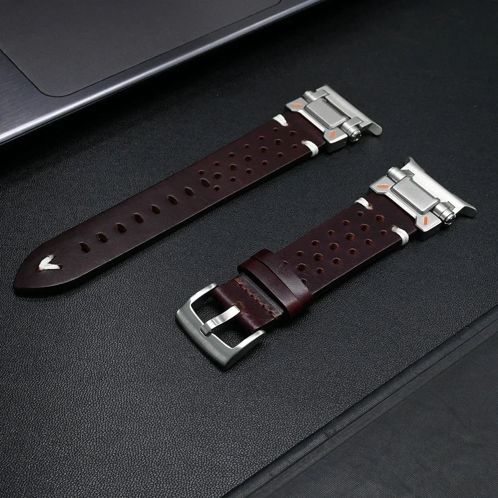 No Gaps Stainless Steel+Leather Band for Samsung Galaxy Watch Ultra 47mm Men Luxury Bracelet for GALAXY WATCH ULTRA Mecha Strap