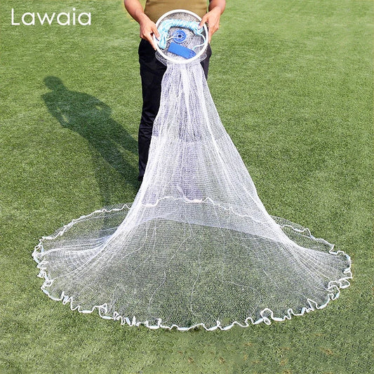 Lawaia Monofilament Nylon Aluminum Ring Hand Throwing Net with Iron Pendant Aluminum Ring Easy Throwing Fishing Equipment Tackle