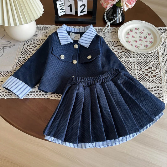 Children's Clothing Sets Lapel Single Breasted Coat + Pleated Skirt Kids Clothes Girls Winter Clothes for 2 To 7 Years Boutique