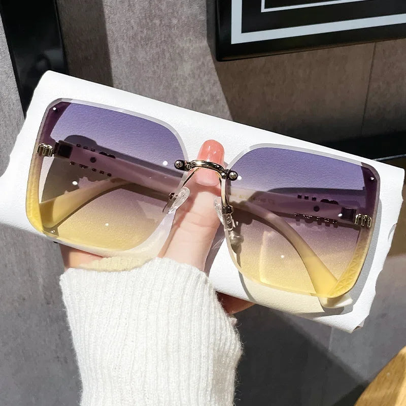 2024 New Fashion Square Sunglasses Women High Quality Oversized Rimless Sun Glasses Ladies Luxury Eyewears Oculos De Sol UV400