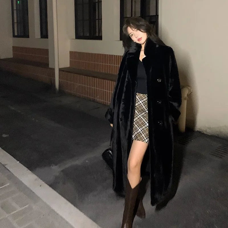 Women's Winter Fur Fur One Piece Coat 2024 New Long Thickened Fur Coat Female Imitation Mink Hair Loose Warm Cardigan Suit Coat