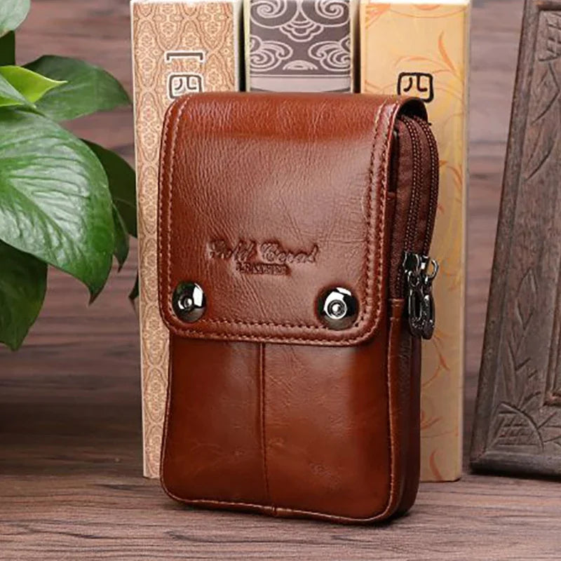 Men Genuine Leather Waist Hook Fanny Pack Cell/Mobile Phone Case Belt Purse Real Cowhide Small Shoulder Messenger Crossbody Bag