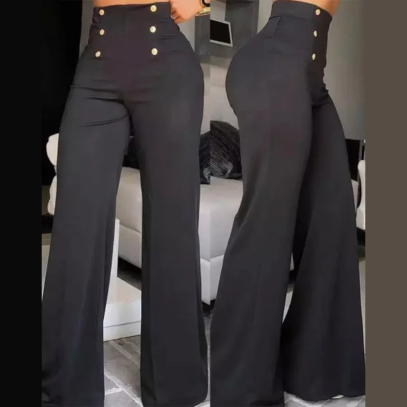 Elegant Wide Leg Fashion Office Trousers Casual Crisscross Sheer Mesh Patch High Waist Women's Flared Pants Y2k Streetwears 2024