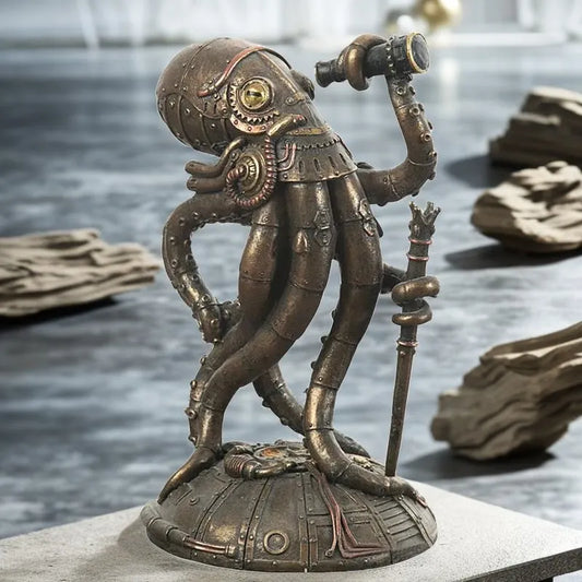 Vilead Steampunk Seabed Hiker Octopus Statue Decor Vintage Cthulhu Figure Submarine Piranha Sculpture Living Room Home Desktop