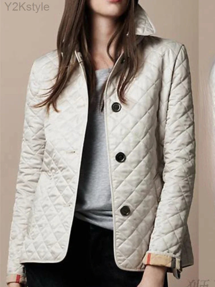 Quilted Coat Winter Jacket Women Turn-down Collar Jackets for Women 2024 Elegance Office Lady Single-breasted Warmth Streetwear