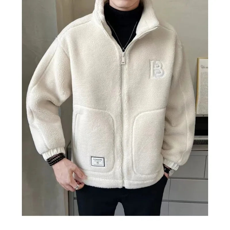 New Korean Version Men's Lamb Wool Cotton Coat with Thick Wool Jacket for Men's Autumn and Winter Casual Wear Trend Brand