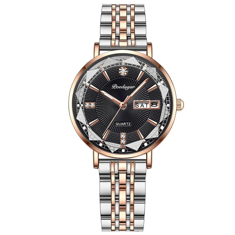 POEDAGAR New Arrival Women Brand Watch Fashion Diamond Dial Luxury Luminous Stainless Steel Ladies Quartz Watches Rose Gold 2023