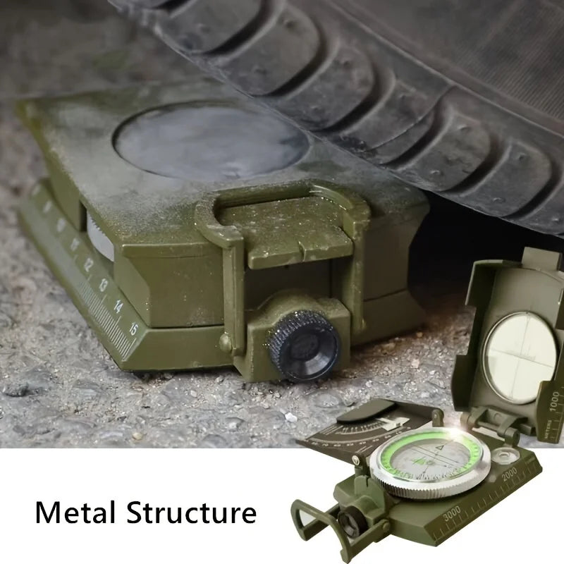 Outdoor High Precision Multifunctional Military Green Compass With Metal Strip, Luminous Professional Geological Compass, Used F