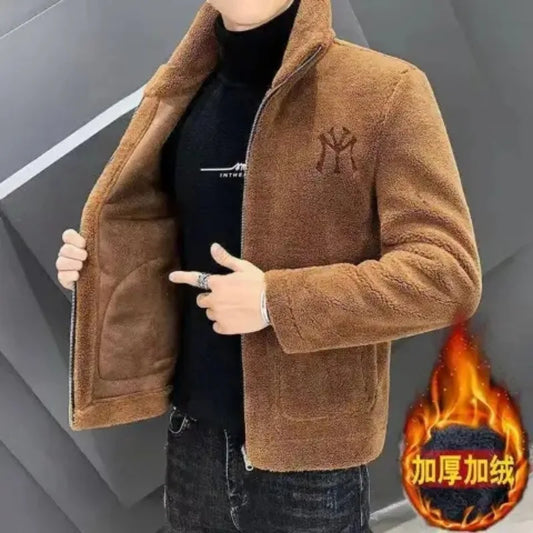 Popular 2024 Men's Autumn And Winter Imitation Lamb Wool Jacket Men's Lapel Jacket With Thick Fleece Men's Winter Jacket