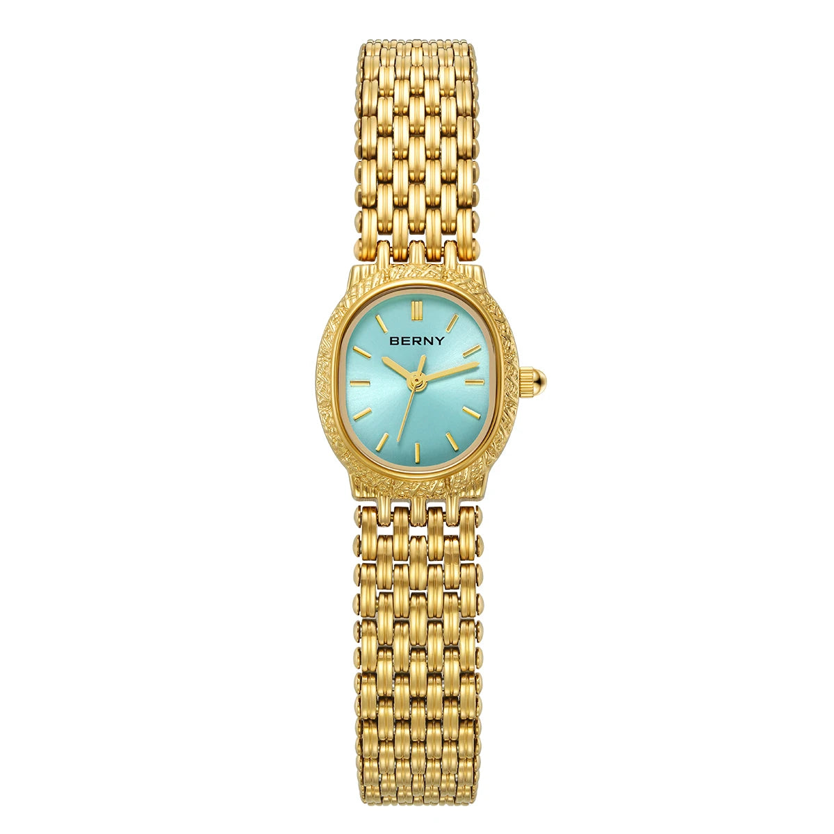 BERNY Women Quartz Watch Gold Small Dial Wristwatch Luxury Elliptical Wristwatch Waterproof Simple Retro Dress Watch for Women