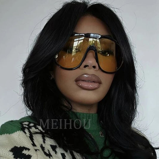 Punk One Piece Oversized Sunglasses Women Vintage Y2K Hip Hop Big Pilot Sunglasses Men Fashion Luxury Unisex Eyeglasses