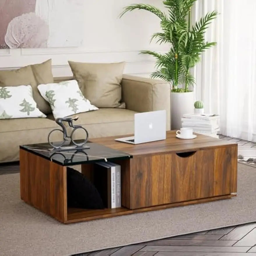 SAERWA Lift Top Coffee Table with Large Storage, 43.3in Wooden Adjustable Coffee Table with Hidden Compartment for Living Room,