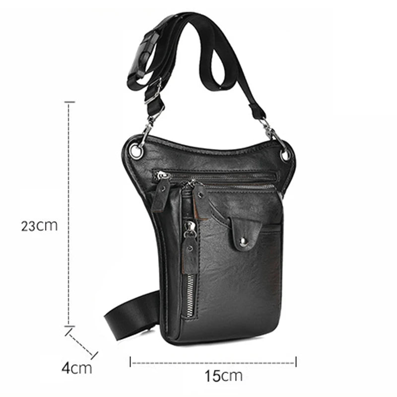 Vintage Men Waist Fanny Pack Drop Leg Cross Body Shoulder Bags for Motorcycle Rider PU Leather Male Messenger Hip Belt Thigh Bag