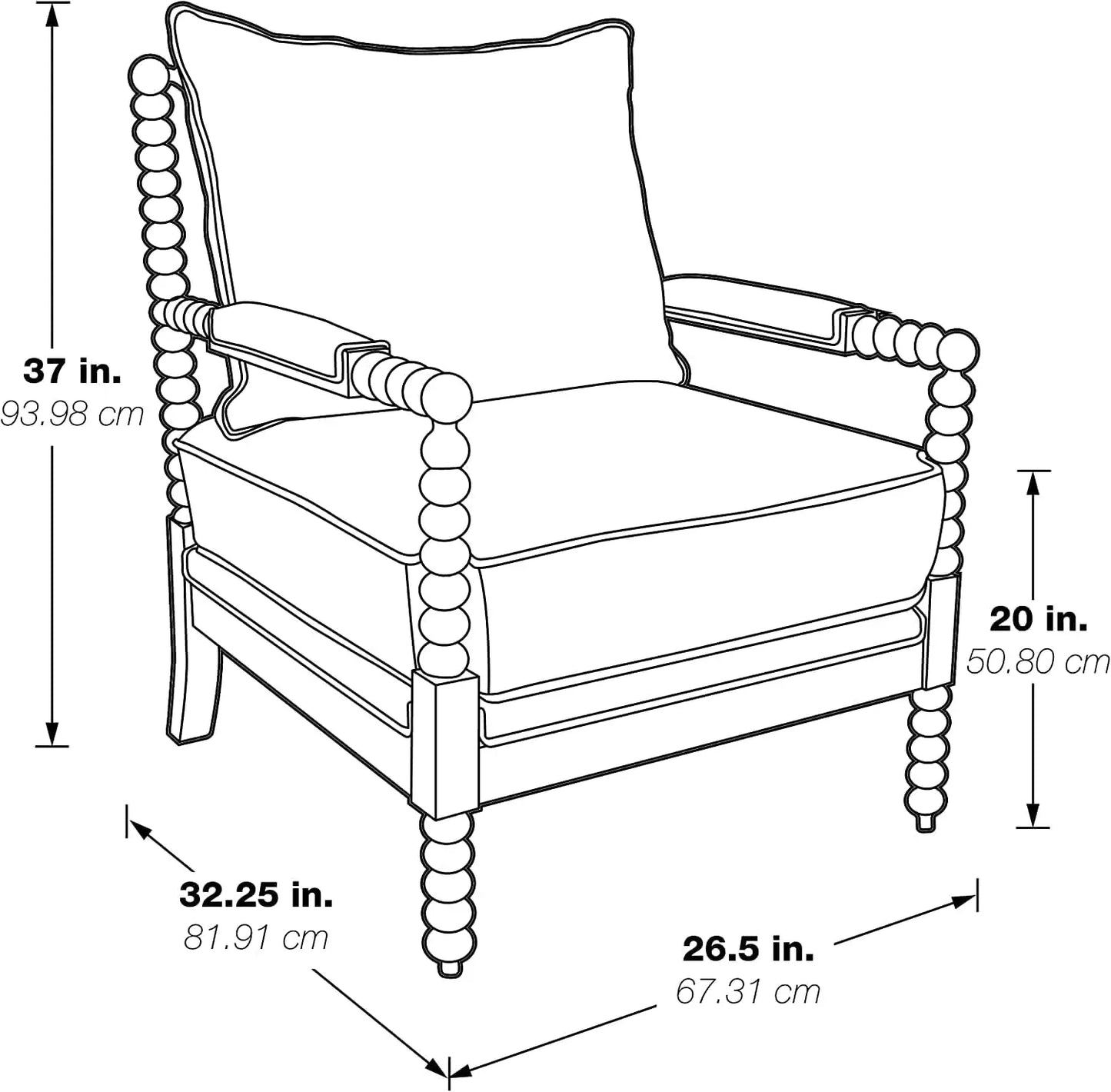 OSP Home Furnishings Kaylee Spindle Accent Chair with Antique White Wood Frame, White Linen Fabric