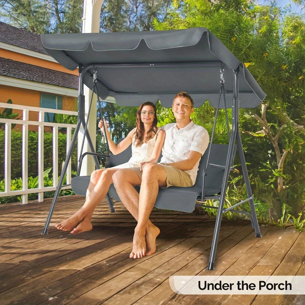 Outdoor Patio Swing Chair Lounge 3-Person Seats Canopy Poolside Hammock Steel