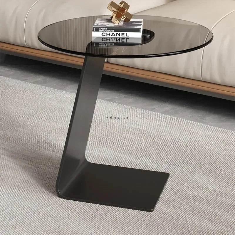 Tempered Glass Coffee Table, Small Unit, Rock Slab Edge Table, Living Room, Minimalist Round Table, Creative Corner Table mesas