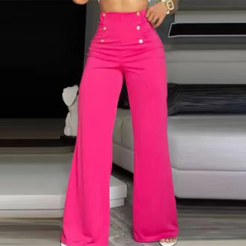 Elegant Wide Leg Fashion Office Trousers Casual Crisscross Sheer Mesh Patch High Waist Women's Flared Pants Y2k Streetwears 2024