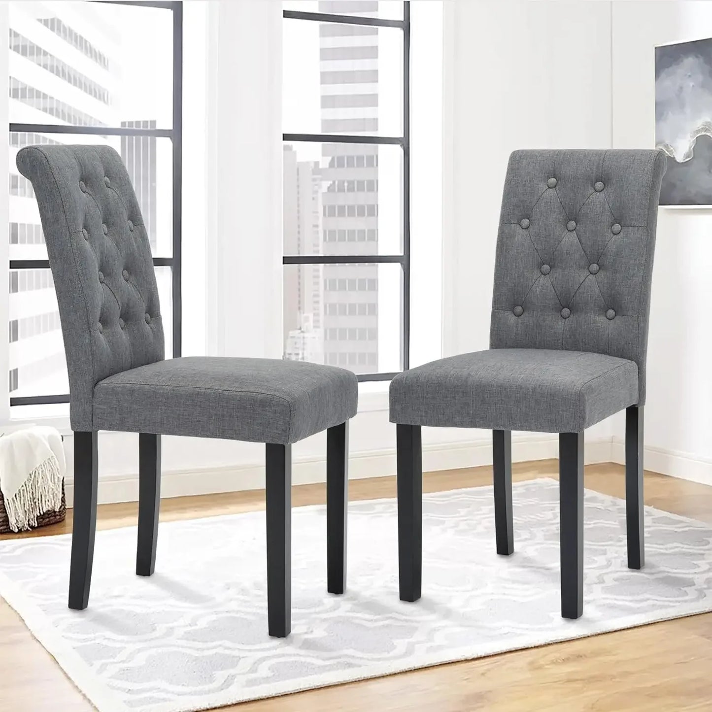 Set of 6 Chairs Upholstered Fabric Dining Chairs with Button-Tufted Details (Gray) dinning table chairs furniture