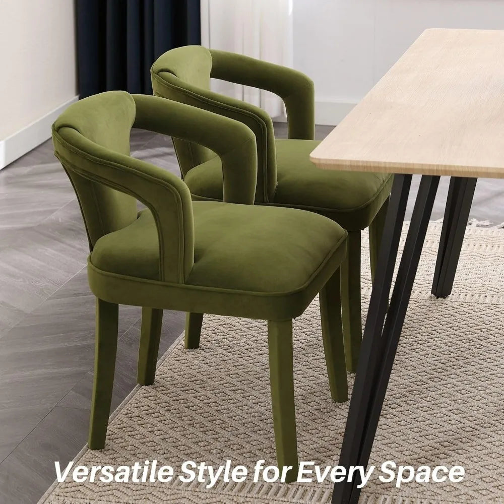 Green Dining Chairs Set of 2, Modern Velvet Chairs, Fully Upholstered Side Chairs for Kitchen/Dining Room/Living Room