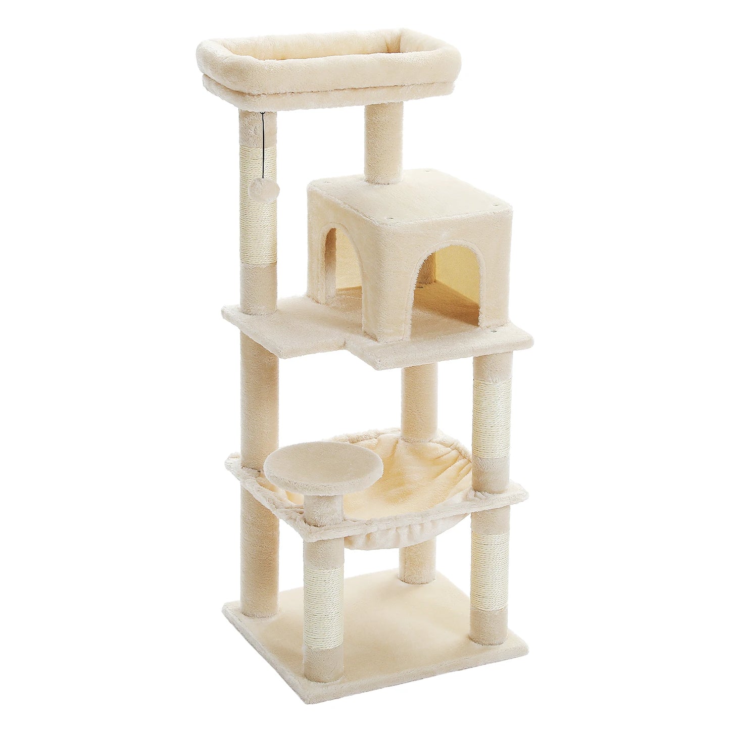 116cm High Cat Tree, 5-Tier Cat Tower, Durable Metal Hammock (44x39cm), Oversized Perch (47x33cm), 4 Sisal Scratching Posts