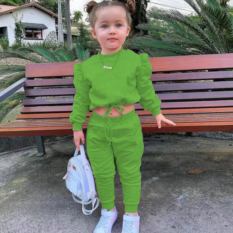 1-8Years Children's Kids Girls Fall Clothing Outfits Solid Color Long Sleeve Crop Tops+Sport Pants Trousers Fashion Clothes Sets