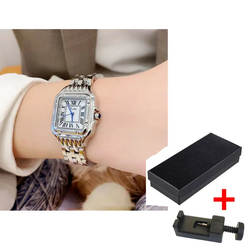 Luxury Steel Strap Square Chic Quartz Watch for Women's Fashion Roman Chassis Hand Waterproof Fashion Wrist Watch Relogio Femino