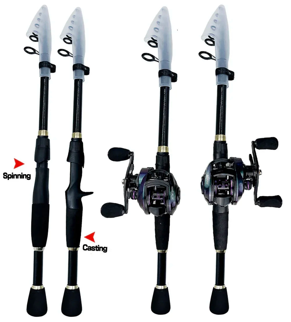 1.6m -2.4m Casting Spinning Fishing Rod Combo Telescopic Carbon Lure Fishing Rod 8.1:1 Gear Ratio Max Drag 8kg Reel Set Pesca