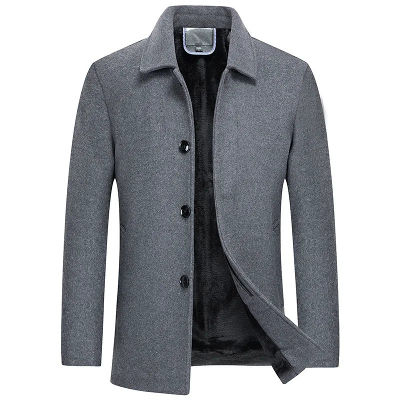 New Mens Fleece Warm Winter Coats Men Wool Blends Cashmere Trench Coats High Quality Solid Male Business Casual Wool Outewear