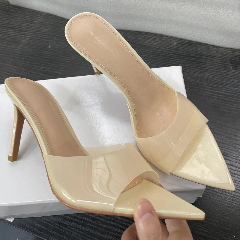 New Summer Women's High-heeled Sandals Simple Transparent High-heeled Slippers Stiletto Pointed Open-toed Slippers Mules