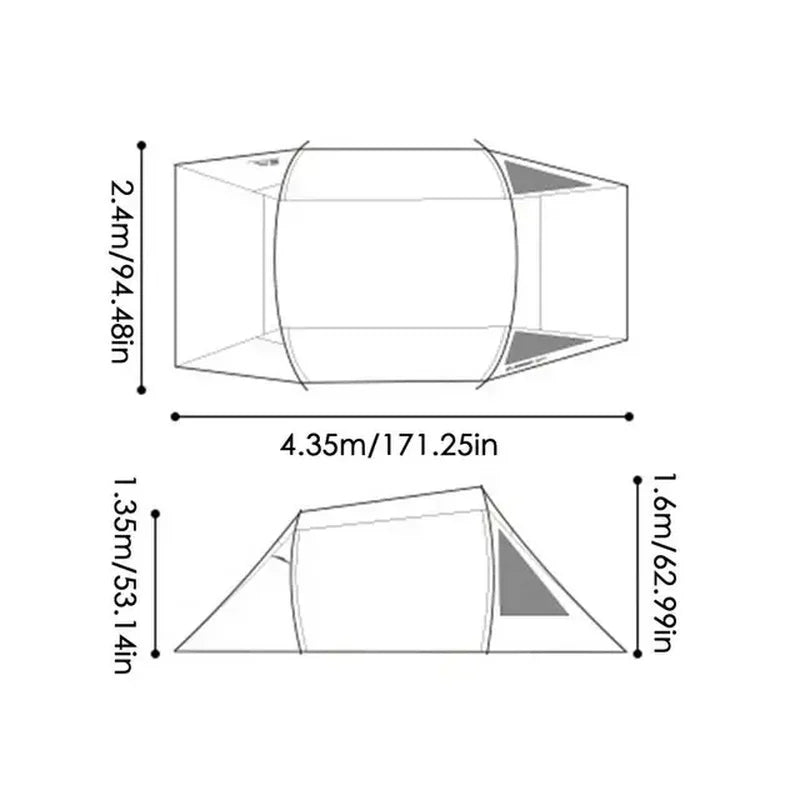 Large Space Tunnel Tent Outdoor Camping Tourist 2-4Persons 1hall 1sleeping Room Anti-storm Sunscreen Family Travel Car Rear Tarp