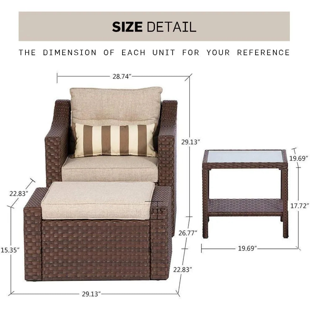 Outdoor Patio Furniture Set 7-Piece Wicker Conversation  Lounge Chairs with Ottoman & Loveseat with Glass Coffee Table Pillow