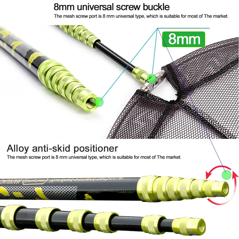 JOSBY 210cm 3.0m 4.0m Telescopic Landing Net Folding Fishing Pole Extending Fly Carp Course Sea Mesh Fishing Net For Fly Fishing