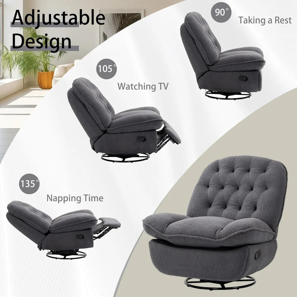 Recliner Chair, Modern Accent Chair for Living Room, 360° Swivel Rocker Gilder for Nursery, Comfy Uphlostered Lounge Chair