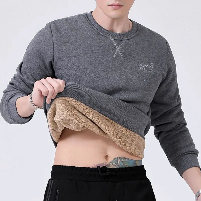 Winter Sweatshirt Men Long Sleeves Men Fleece Lined Warm Sweatshirt Pure Color Quarter Zip Sweatshirt Thicken Plus Size L-7XL