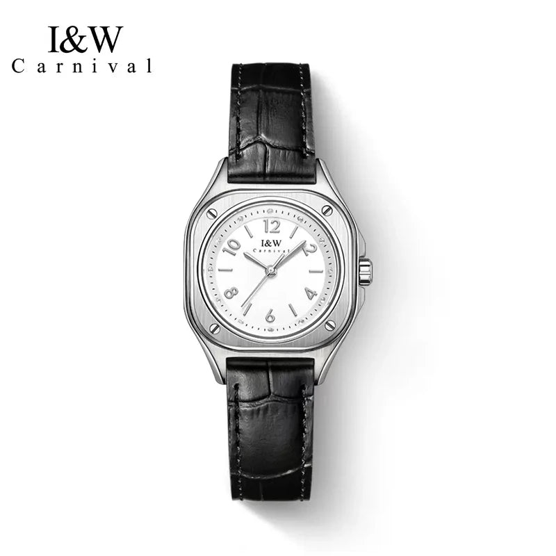 Carnival Brand I&W Series Fashion Pink Quartz Watch Women Luxury High Quality Leather Waterproof Women Wristwatches for Womens