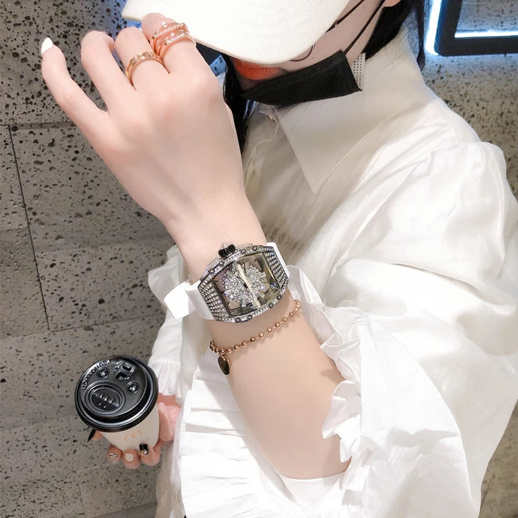 2023 Luxury Brand Women Watches Full Diamond Dress Ladies Japan Quartz Movement Women's Wristwatch Skeleton Transparent Watch